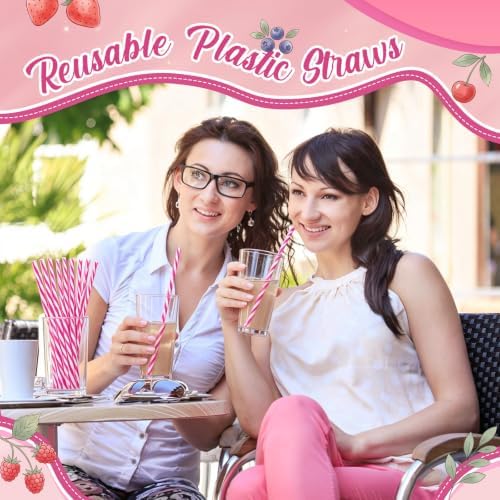 Honeydak 50 Pcs Reusable Plastic Straws Bulk,Rose Red Stripe - Image 4
