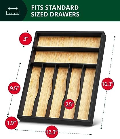ROYAL CRAFT WOOD Luxury Bamboo Kitchen Drawer Organizer - Silverware Organizer - Utensil Holder and Cutlery Tray with Grooved Drawer Dividers for Flatware and Kitchen Utensils (7 Slot) - Image 3