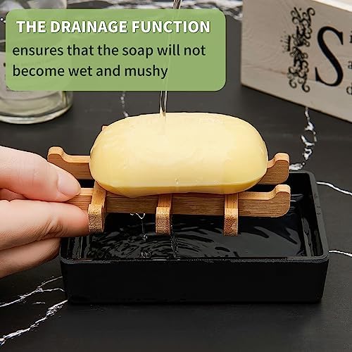 Bamboo Soap Dishes for Shower Wooden Soap Bar Holder for Bathroom Soap Tray Easy to Clean, Durable and with Non-Slip Pads(Two Black Squares) - Image 3