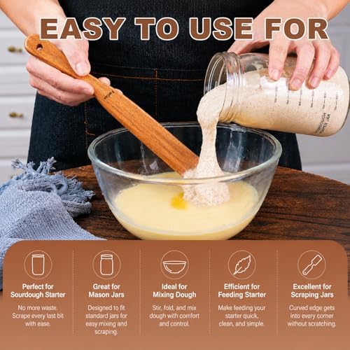 2 Pack Wooden Spurtle for Sourdough Starter, Mixing, Reaching Bottom of Jar, Dough Whisk, Long Handle Jar Spatula, Spurtles Kitchen Tools Teak Wood Kitchen Utensils kit for Baking, Cooking - Image 3