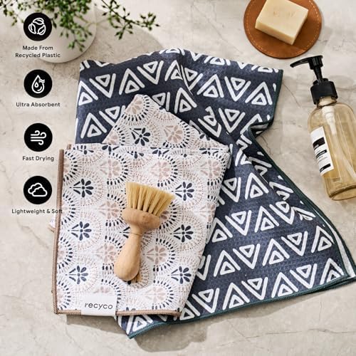 RECYCO Waffle Kitchen Towel Set of 2 - Quick Dry Microfiber Sustainable Dish Towels - Ultra Absorbent Reusable Cleaning Tea Towels - Lightweight Hand Towels,16”x 28”, Neutral Boho - Image 2