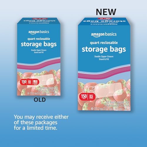 Amazon Basics Reclosable Quart Food Storage Bags with Double Zipper Seal, BPA Free, 150 Count - Image 2