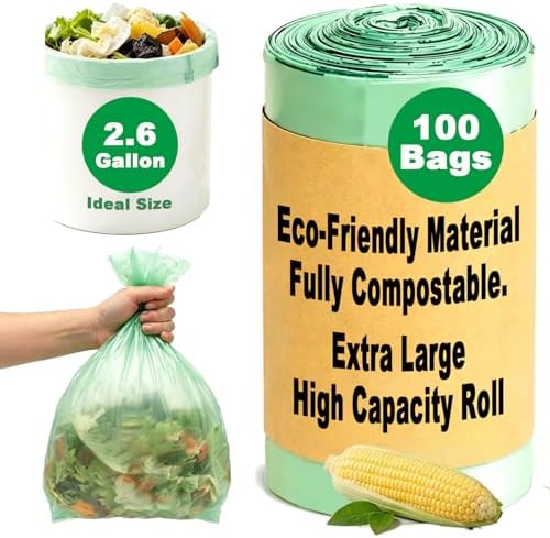 Compost Bags, Compostable Small Trash Bags for Kitchen Compostable Food Scrap Bags For Counter Top Compost Bin Small Kitchen Food Scrap Waste Bags for Compost (2.6G-100count) by Unknown