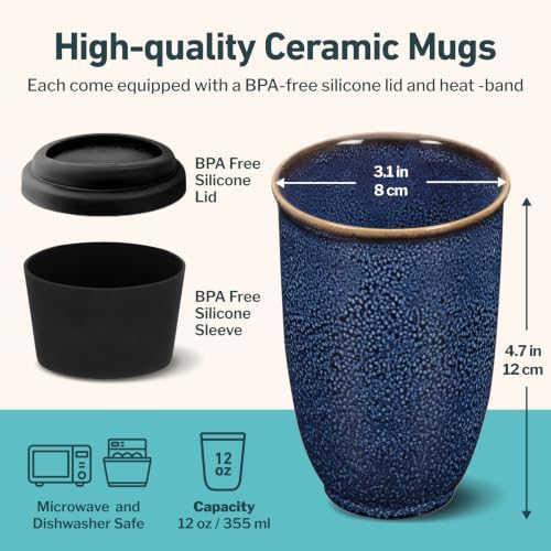 NOVA CERAMICS Travel Mug - Ceramic Travel Mug With Lid – Travel Coffee Mug Unique To Go Coffee Cup – Microwave & Dishwasher Safe Coffee Tumbler - Gifts For Women Men Him Her – 12oz - Abyss - Image 3