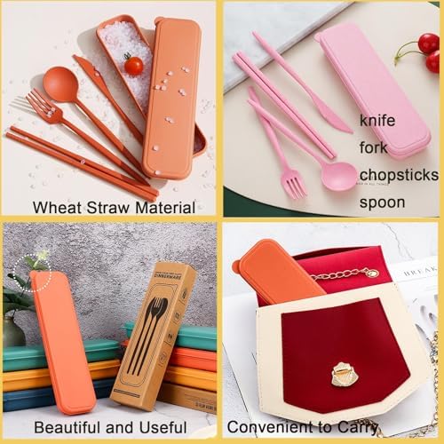 6 Pack Wheat Straw Cutlery, Portable Travel Utensils Spoon Fork Knife, Reusable Flatware Set with Case for Travel Office Lunch Camping Daily Use(6 Colors) - Image 6