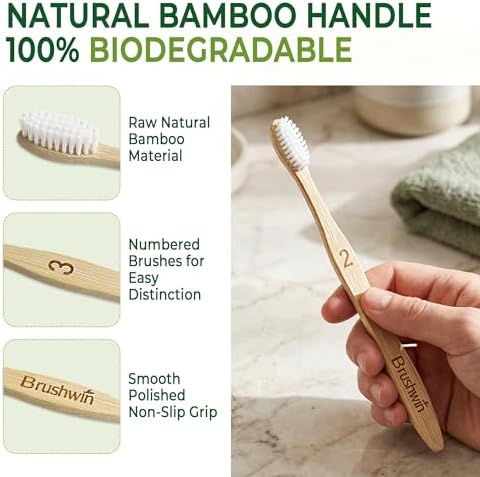 10 Pack Plastic Free Bamboo Toothbrush, Plant-Based Soft Bristle Biodegradable Eco-Friendly Wooden Toothbrushes for Adults and Family - Image 4