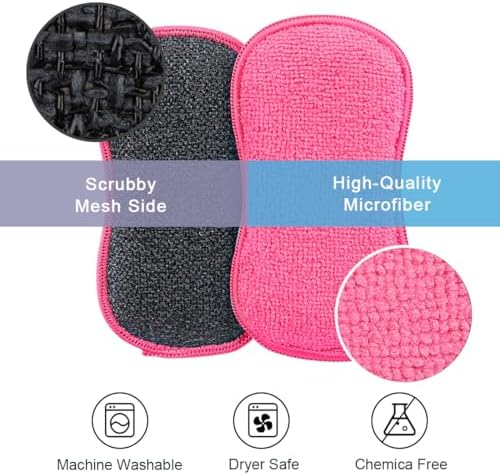 HOMEXCEL Dish Sponge 12 PK, Microfiber Kitchen Sponges for Cleaning, Pink - Image 2