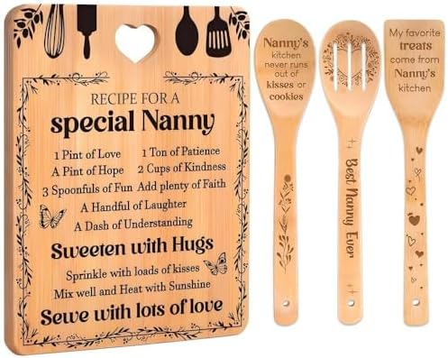Gifts for Nanny - "Recipe for a Special Nanny" Nanny Gifts Cutting Board Set, Bamboo-Made Engraved Utensil Set Nanny Gifts for Grandma, Mothers Day Gifts for Nanny by Apjielop-GiftsMaster