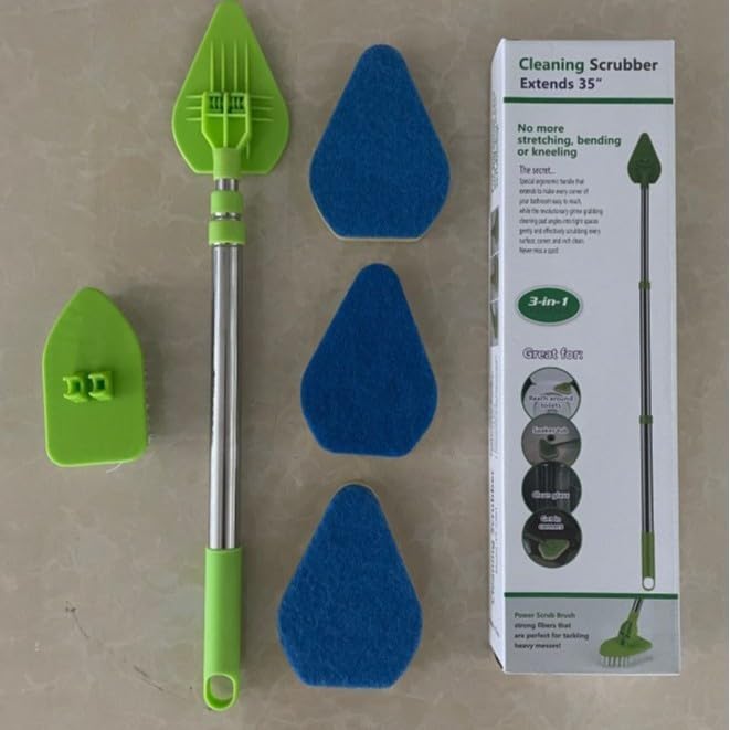 3-in-1 Extendable Long Handle Floor Scrubber Brush with Sponge - Image 2