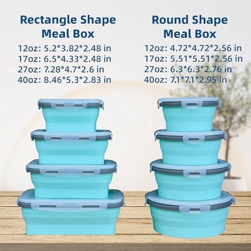 Lunememo 8 Pack Collapsible Silicone Food Storage Containers with Lids, Freezer & Dishwasher Safe, Foldable Lunch Box for Camper, Leftovers, Snacks, Meals - Image 5