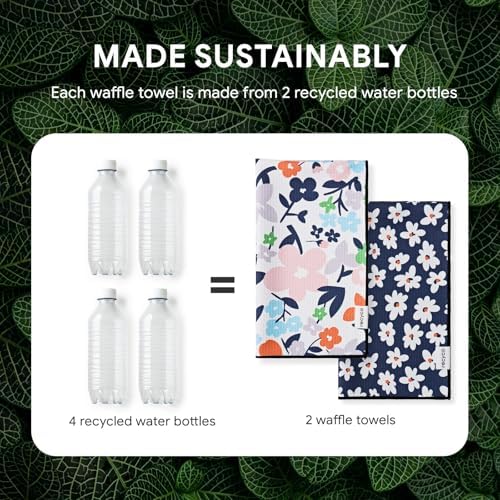 RECYCO Waffle Kitchen Towel Set of 2 - Quick Dry Microfiber Sustainable Dish Towels - Ultra Absorbent Reusable Cleaning Tea Towels - Lightweight Hand Towels,16”x 28”, Whimsy Petals - Image 6