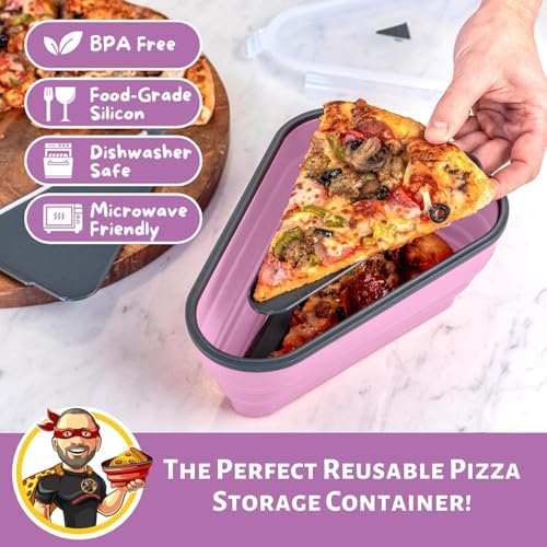 PIZZA PACK The Perfect Reusable Pizza Storage Container with 5 Microwavable Serving Trays - BPA-Free Adjustable Pizza Slice Container to Organize & Save Space, Pink 4 pk - Image 2