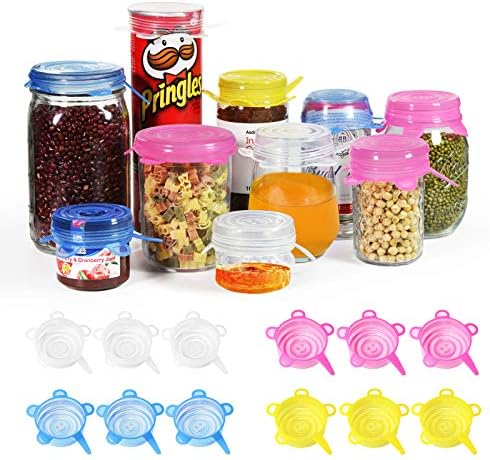 Longzon Silicone Stretch Lids, 12 Pack Small, Reusable Durable Food Storage Covers for Cups Small Bowls Cans Jars Fruits Vegetables, the Same Sizes of 2.6 Inch (Can Stretches to 3.5 Inches) by Longzon