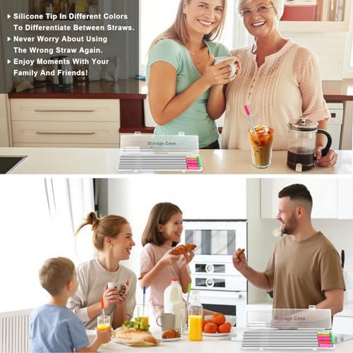 Newly Upgraded 8.5In Reusable Stainless Steel Straws Set 12 PCS with 12 Silicone Tips, 2 Straw Brush, 1 Storage Case, BPA Free, Eco-Friendly Metal Straws for 14, 20, 30 oz Tumbler，for Hot/Cold Drinks - Image 6