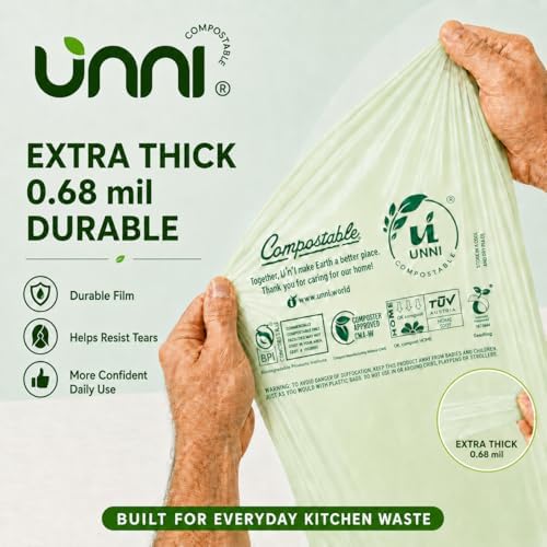 UNNI 2.6 Gallon Compostable Bags with Easy-Tie Handles, 10 Liter, 50 Count - Image 3