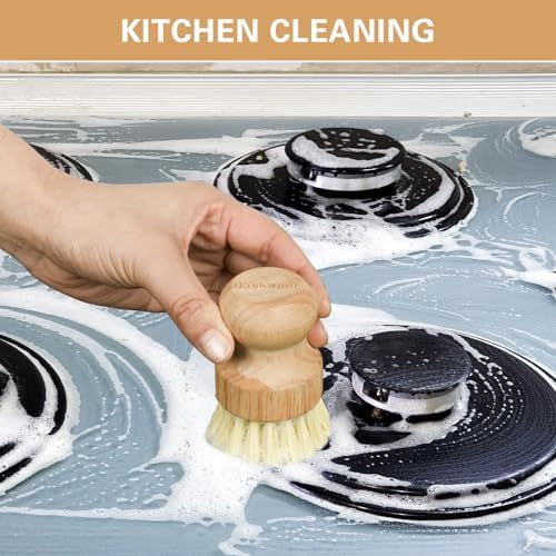 Wooden Dish Brushes, Dish Scrubber Brushs for Cleaning Dishes, Kitchen Wooden Cleaning Dsihes Set with Draining Rack, Natural Sisal Bristles, 3 Set - Image 5