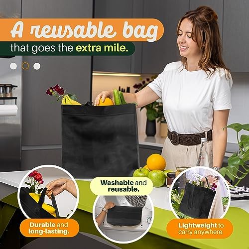Simply Cool 50 Pack Reusable Grocery Bags, Large Tote Bags Bulk, Black - Image 3