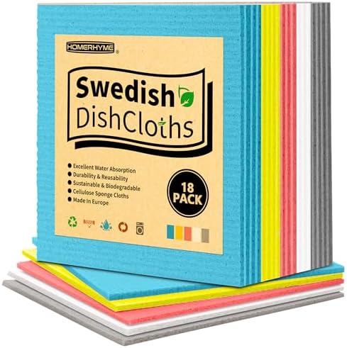Swedish Dishcloths, 18 Pack Multicolor Kitchen Cloths, Absorbent Dish Towels for Kitchen, Multipurpose Cellulose Sponge Cloths, Reusable Washable Towels for Home & Kitchen by HOMERHYME