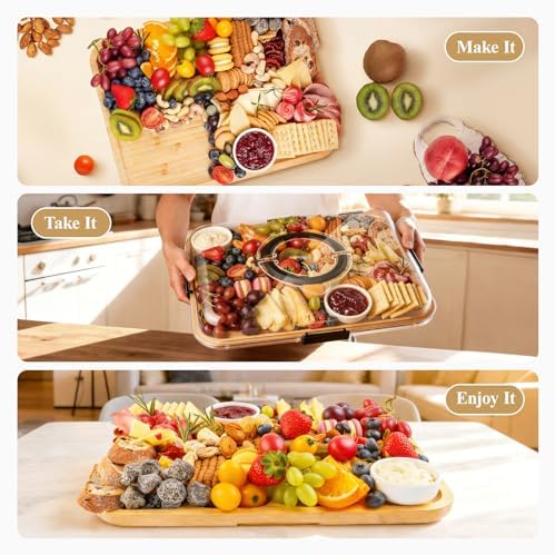 Portable Bamboo Charcuterie Board with Lid, 1 Compartment - Image 4