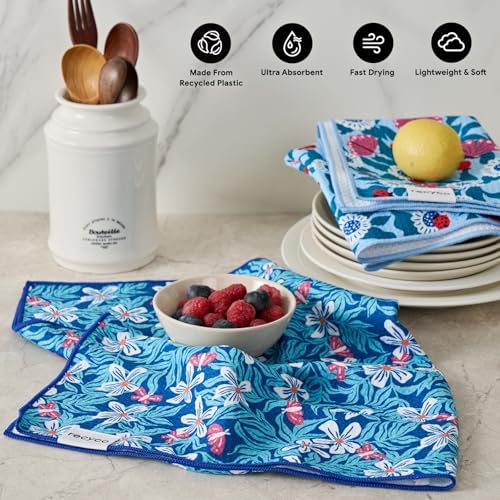 RECYCO Waffle Kitchen Towel Set of 2 - Quick Dry Microfiber Sustainable Dish Towels - Absorbent Reusable Cleaning Tea Towels - Lightweight Hand Towels,16”x 28”, Cloud Blue - Image 3