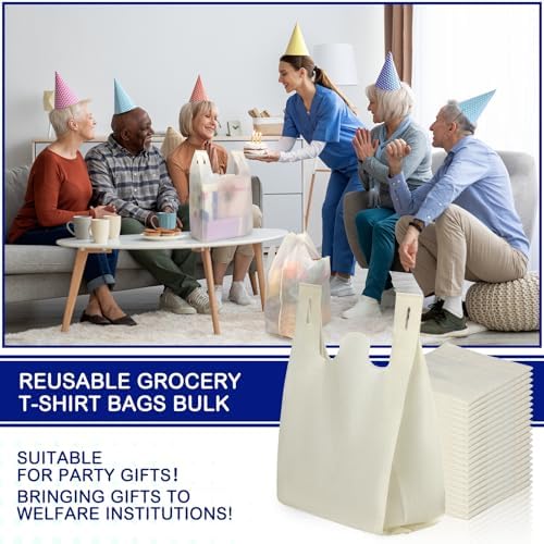 Windyun Large Grocery T-shirt Bags Bulk Reusable Non Woven Shopping Bag Foldable Gift Tote with Handle, 20.5x11x5.5 Inch - Image 4