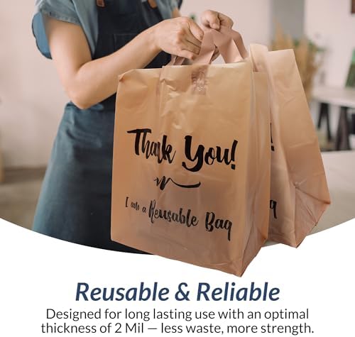 Reli. Reusable Plastic Shopping Bags, 250 Pack, 2 Mil Brown Grocery Bags - Image 4