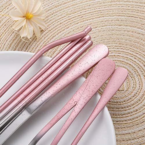 Travel Utensils,Reusable Silverware Set To Go Portable Cutlery Set with a Waterproof Carrying Case for Lunch Boxes Workplace Camping Picnic (GraPink) - Image 7