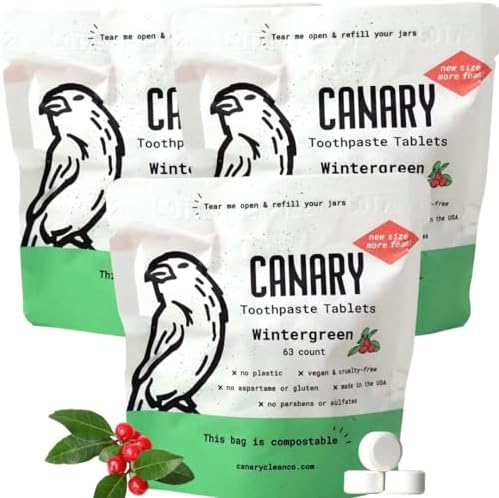 Canary Nano Hydroxyapatite Toothpaste Tablets Wintergreen - Remineralizing, Fluoride Free, All Natural Tabs with Xylitol - Great for Travel, Plastic Free - 189 Count by Canary