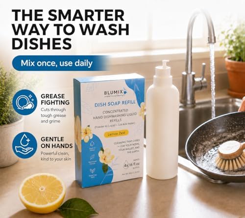 Dish Soap Refill Powder-to-Liquid Concentrate, Just Add Cool Water, Lemon Scent, 4 Packets Make 4 x 16 fl oz Bottles, Grease-Fighting, Plastic-Free (Lemon Scent) - Image 5