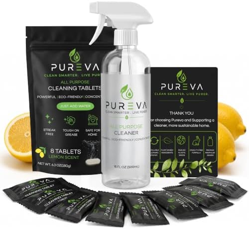 Multi-Purpose Cleaning Starter Kit – Refillable Spray Bottle with 8 Cleaning Tablets – All-Purpose Cleaner for Kitchen, Bathroom, Glass & More – Eco-Friendly Cleaning System by Unknown