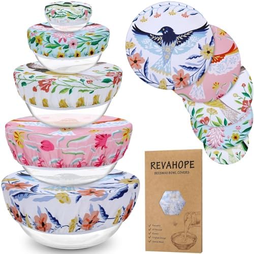 5Pcs Reusable Beeswax Elastic Bowl Covers for Bread Proofing and Food Cover by Revahope