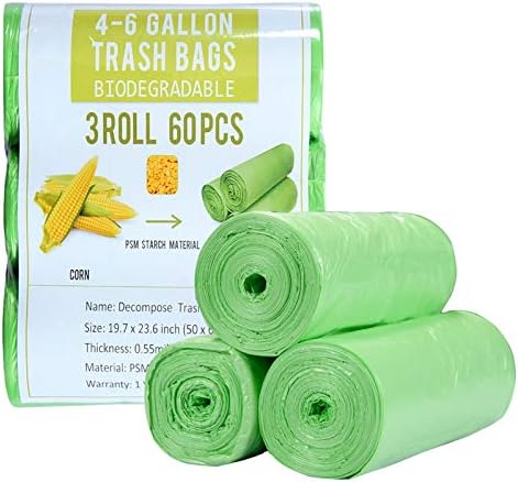 Jaoul Trash Bags 4 Gallon, Small Garbage Bags Strong Tear & Leak Resistant, Unscented Trash Bags for Kitchen, Bathroom, Office, Restroom, Car, Green, 60 Counts by Jaoul