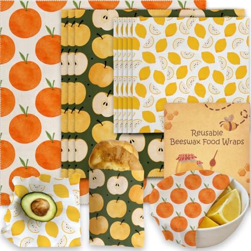 Reusable Beeswax Wraps, Orange Apple Lemon Wraps, 9 Pack Sandwich, Snack, Food Preservation, Organic, Sustainable, Zero Waste, Plastic-Free Storage, 1XL, 3M, 5S by Unknown