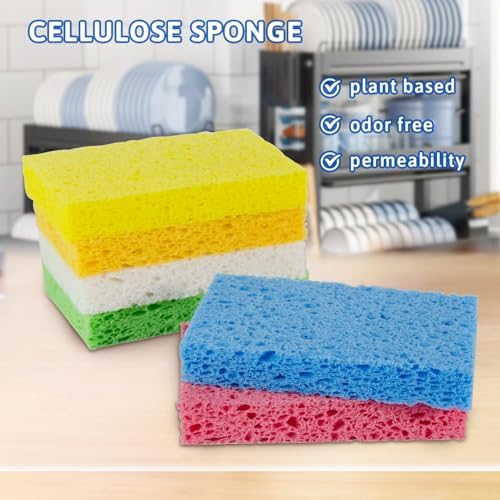 Multi-Use Cellulose Kitchen Sponges Compressed Cellulose Sponges, Non-Scratch, Dish Sponge for Kitchen Bathroom Cars, Funny Cut-Outs DIY (2, Green) - Image 3