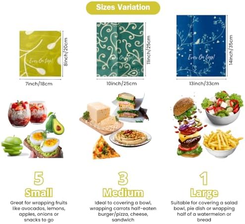 9 Pack Reusable Beeswax Wraps For Food - Zero Waste, Organic Bee wrap for food leftovers, Fruit, Bees wax paper food wrap - Image 2