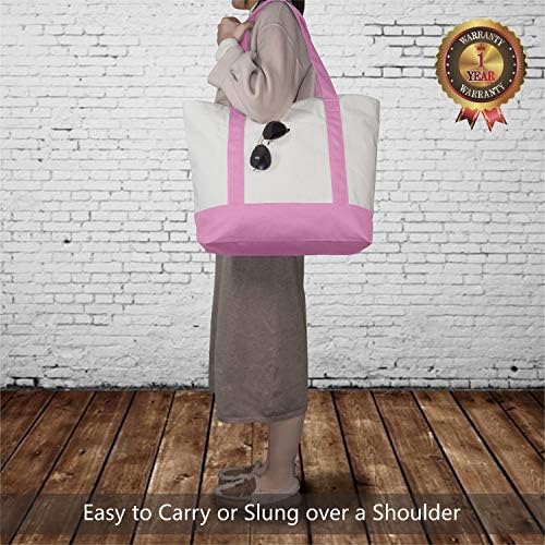 TOPDesign 30-Pack Canvas Tote Bags with an External Pocket, Reusable Grocery Shopping Bags, Top Zipper Closure, Daily Essentials (Pink/Natural) - Image 2