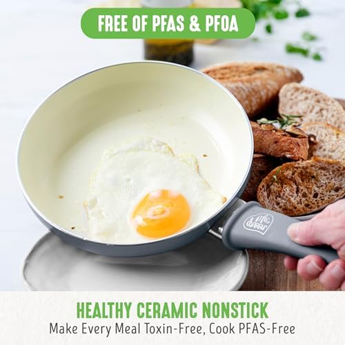 GreenLife Soft Grip Healthy Ceramic Nonstick 18 Piece Kitchen Cookware Pots and Frying Sauce Saute Pans Set, PFAS-Free with Kitchen Utensils and Lid, Dishwasher Safe, Gray - Image 2