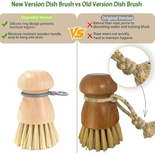 2 Pack Wooden Dish Brush with Soft Rubber Hanging Ring - Image 3