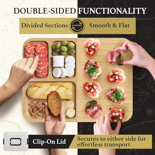 Charcuterie Board with Lid - Reversible, 2-in-1 Travel Portable Cheese Board for Picnics & Entertaining - Housewarming Gift Set Idea - Covered Snack Serving Tray - Large Food Platter - Image 2