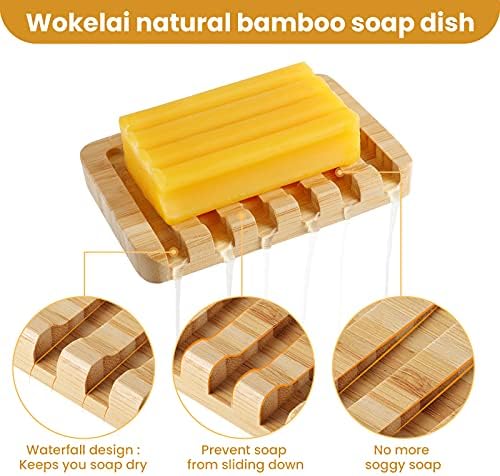 Shampoo Bar Holder Bamboo Soap Dish for Shower Wood Soap Dishes Wooden Soap Saver Tray Stand Self Draining Travel Soap Container Case for Bathroom Kitchen Bath Tub Razor Sponges, Waterfall Drain 2 PCS - Image 2