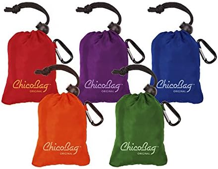 ChicoBag – Original Reusable Shopping Tote-Grocery Bag – Bundle of 5 Bags – Red – Purple – Green – Orange& Blue by ChicoBag