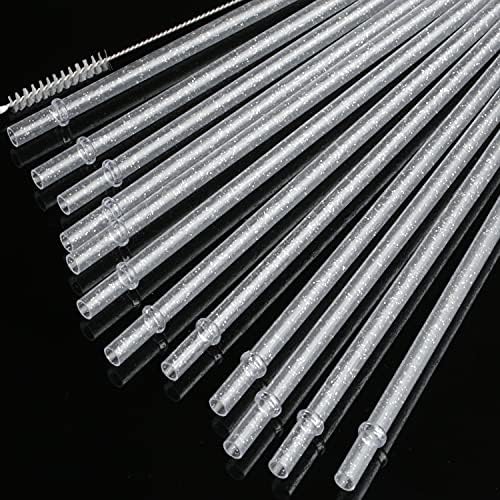 Dakoufish BPA-Free 12 Piece 11 Inch Reusable Clear Plastic Glitter Sparkle Drinking Straw Plus one Cleaning Brush (Clear,11inch) - Image 2