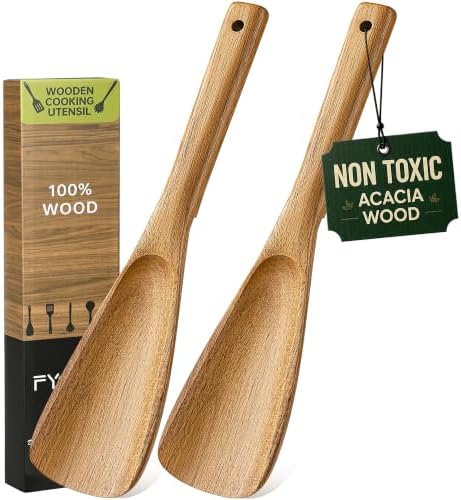 2 Pack Wooden Spatula Spoon for Cooking Natural Acacia Wood Utensil by FyctioHome