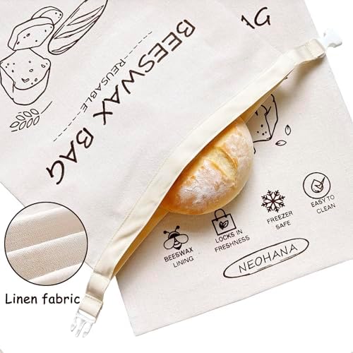 Reusable Beeswax Bread Bag - Bread Bags for Homemade Bread,Cotton Sourdough Bread Bags, Sourdough Storage Bag (2 Pack) - Image 4