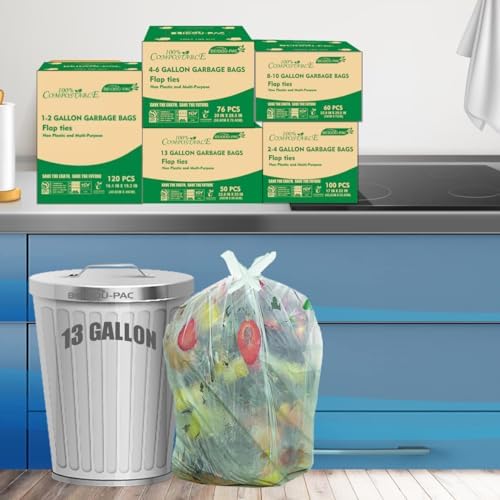 BEIDOU-PAC 13 Gallon Flap Tie Compostable Trash Bags, 200 Count, Compost Bags Tall Kitchen Trash Bags, Sturdy Garbage Bags Food Scrap Waste Bags, ASTM D6400, US BPI Certified, Green - Image 6
