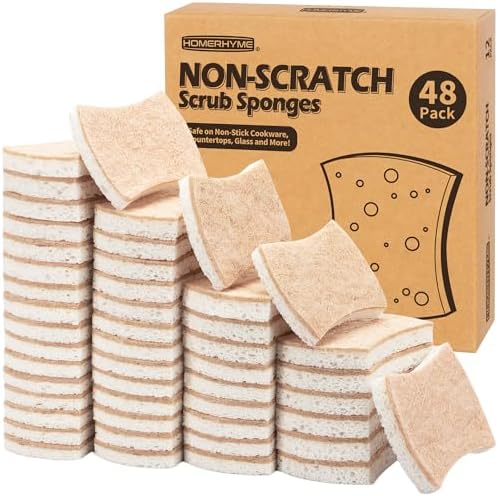 Natural Dish Sponge 48 Pack, Non-Scratch Scrub Sponge, Eco Multipurpose Kitchen Sisal Fiber Cellulose Sponge, Odor-Less Dual-Sided for Dish Washing & Household Cleaning by HOMERHYME