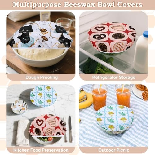 5Pcs Reusable Beeswax Elastic Bowl Covers for Bread Proofing and Food Cover - Image 5