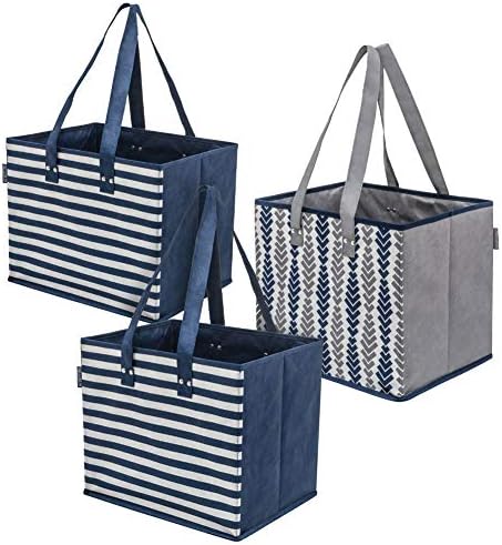 PLANET E Reusable Grocery Shopping Bags with Reinforced Bottoms: Colourful Collapsible Multipurpose Heavy Duty Daily Utility Bag (Pack of 3) by Planet+E+by+Eco-stream