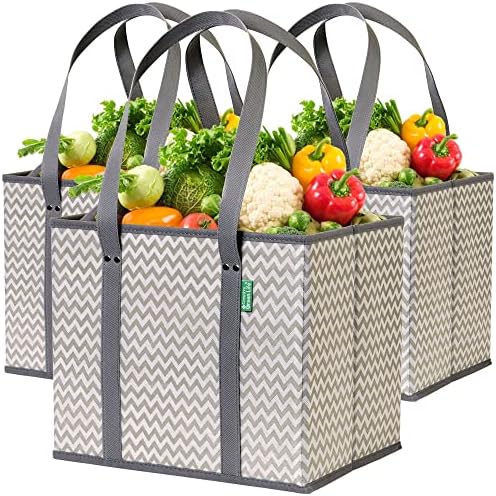 Reusable Grocery Bags (3 Pack) – Heavy Duty Shopping Bags, Chevron by CreativeGreenLife