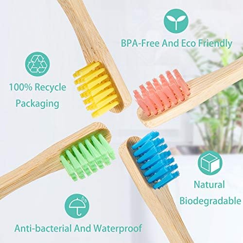 Boao 10 Pieces Kids Bamboo Toothbrush Natural Soft Bristle Wooden Toothbrush Toddlers Adults Natural Wood Organic Tooth Brush BPA-Free Color Travel - Image 3